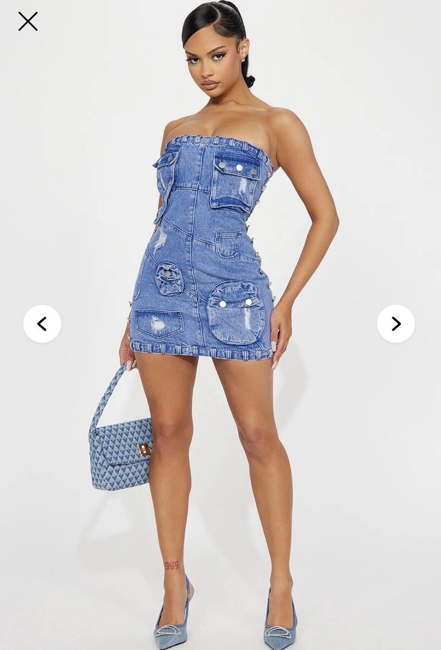 NWT Fashion Nova Denim Bodycon Strapless Cargo Dress Size M